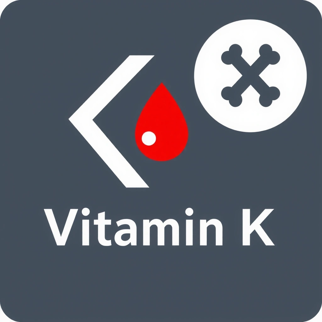 Pictogramă reprezentând litera K cu o picătură de sânge, simbolizând Vitamina K și coagularea sângelui.